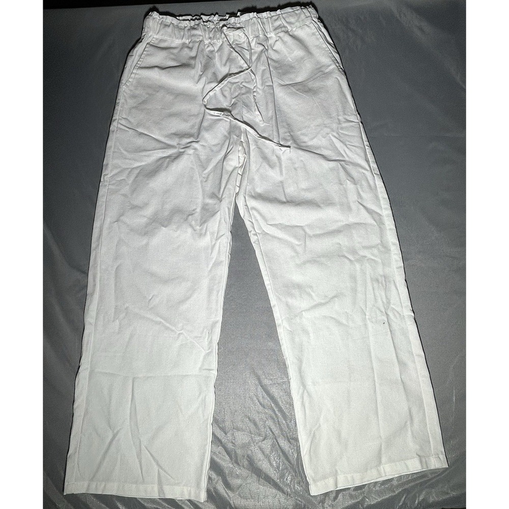 White Linen Elastic Waist Pants with Pockets Size Large